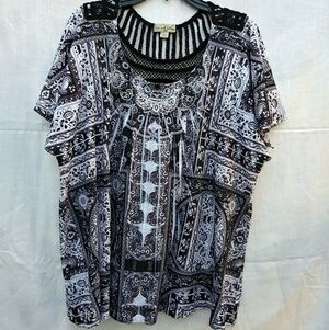 Live and let Live Lace Rhinestone Blouse Sz 2X